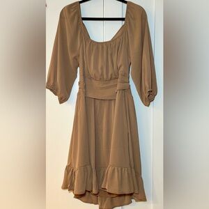 Elegant Long Sleeve Tan Dress